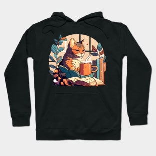 Foodilicious - Cat Caffeine Addiction Coffee And Reading Book Hoodie